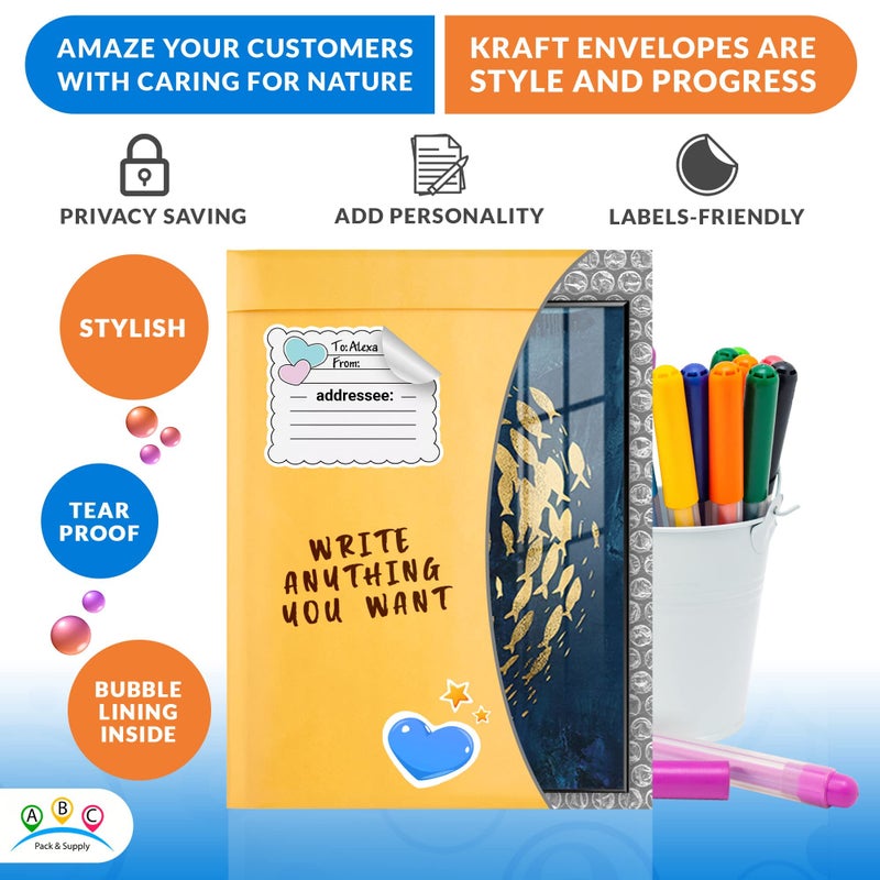 ABC PACK & SUPPLY Gold Kraft Bubble Mailer Envelopes, 8.5 x 13 Inches. 25 Pack Mail Padded Envelopes Self Seal. Kraft Bubble Mailers. Tear-Resistant Mailing Envelope Padded. Sturdy Paper Mailer - Image 5